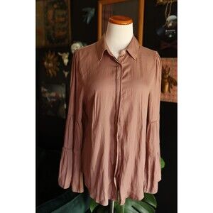 Mustard Seed NWT Mauve Button Down Balloon Sleeve Satin Top Size M